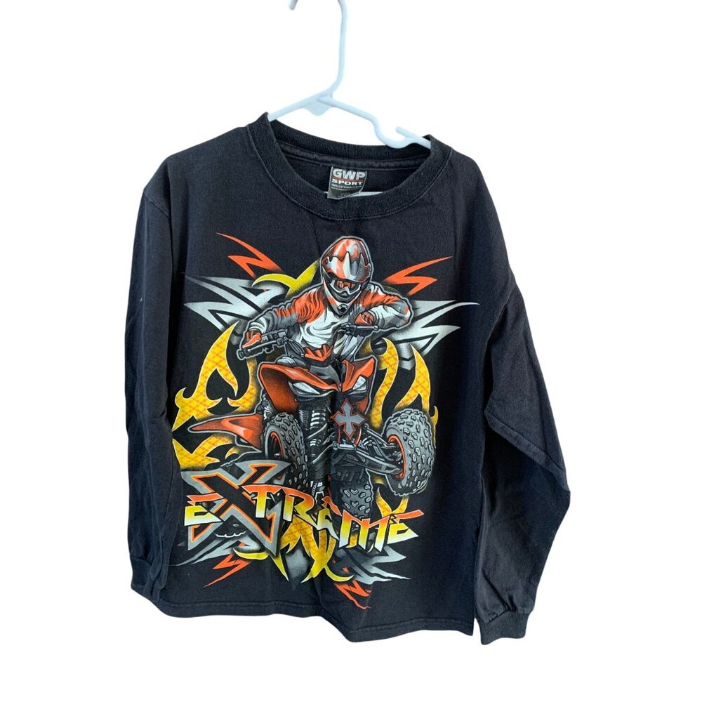 y2k Grunge GWP Sport Boys Large 10 12 Long Sleeve Tshirt Shirt Tee Graphic Black
